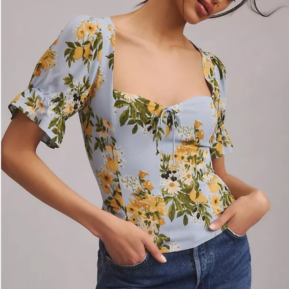 Reformation Blue Floral Blouse